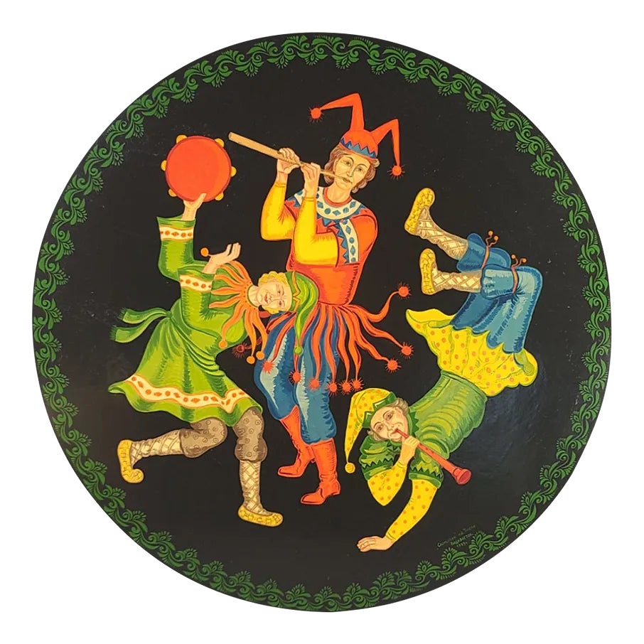 Vintage Figural Jesters Music Dansing Russian Lacquer Paper Mache Large ...