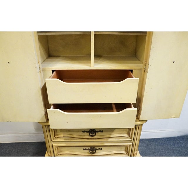 Late 20th Century Stanley Furniture Solid Pecan Antiqued Yellow Cream Painted Mediterranean 39" Door Chest 4723-42 For Sale - Image 5 of 14