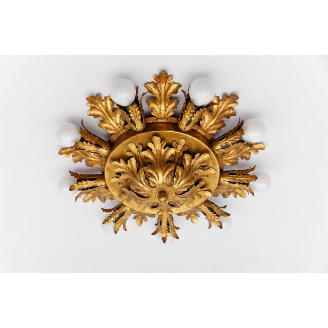 Metal Large Vintage Florentine Leaf Ceiling Lamp by Banci Firenze, 1960s For Sale - Image 7 of 12