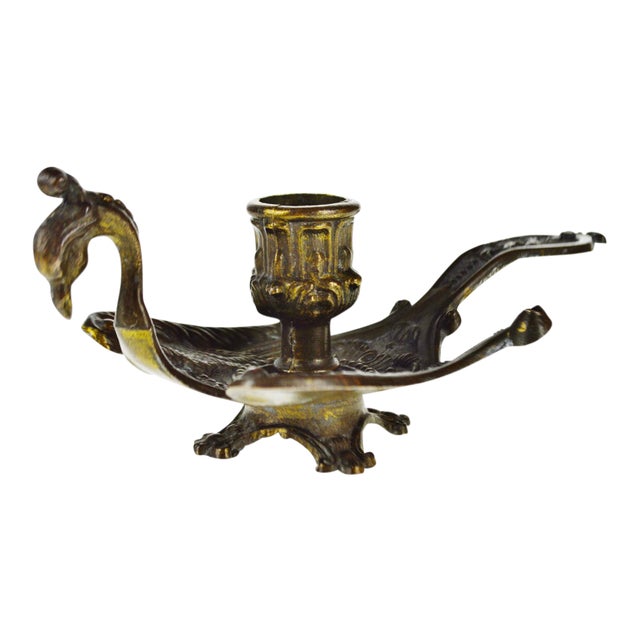 Vintage 1950's Brass Peacock Chamberstick Candle Holder Chairish