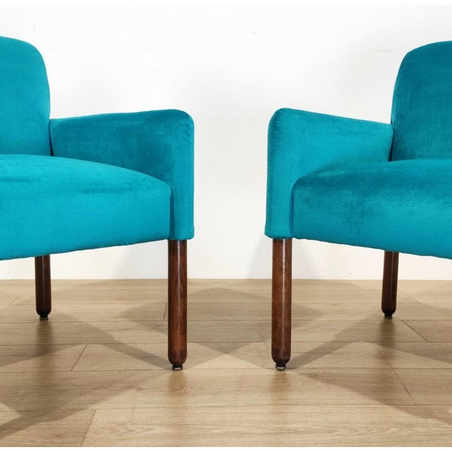 Wood Model 896 Armchairs in Turquoise Velvet by Vico Magistretti for Cassina, 1963, Set of 2 For Sale - Image 7 of 11