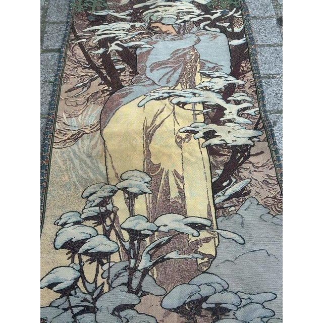 French Aubusson Style Jacquard Tapestry Winter by Alphonse Mucha, 2000s For Sale - Image 17 of 18