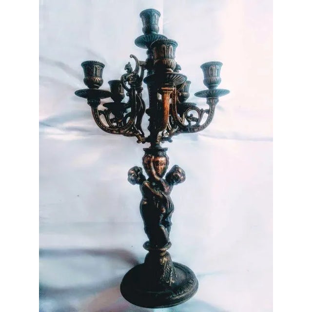 Late 19th Century French Louis XV Style 19th Century Bronze 6 Arm Cherub Candelabras - A Pair For Sale - Image 5 of 6