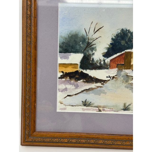 1990s 1997 Original Winter Landscape Watercolor by Edna Evallos For Sale - Image 5 of 9