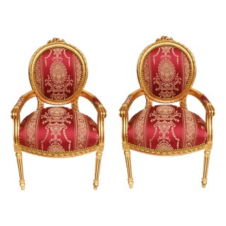 French Louis XVI Gilt Revival Armchairs, Set of 2 For Sale