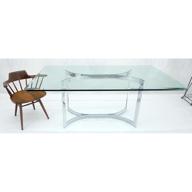 Mid Century c1970s Bent "C" Curve Chrome Ribbon Style Base Dining Table Bauhaus For Sale - Image 9 of 11