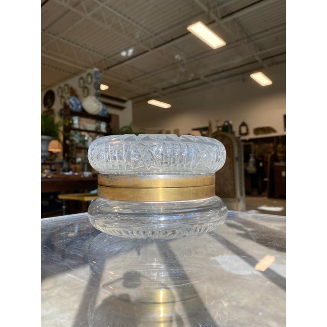 Antique french hinged crystal dresser jar or box. Cut with intricate detail.