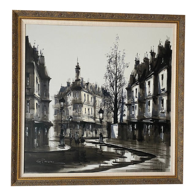 Gaston Pierre Original Oil on Canvas Paris Cityscape Painting Framed 41" X 41" Mint Condition Mid 20th Century For Sale