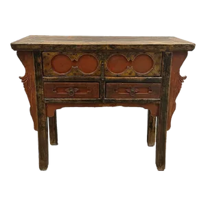 19th Century Antique Chinese Carved 3 Drawers Console Table