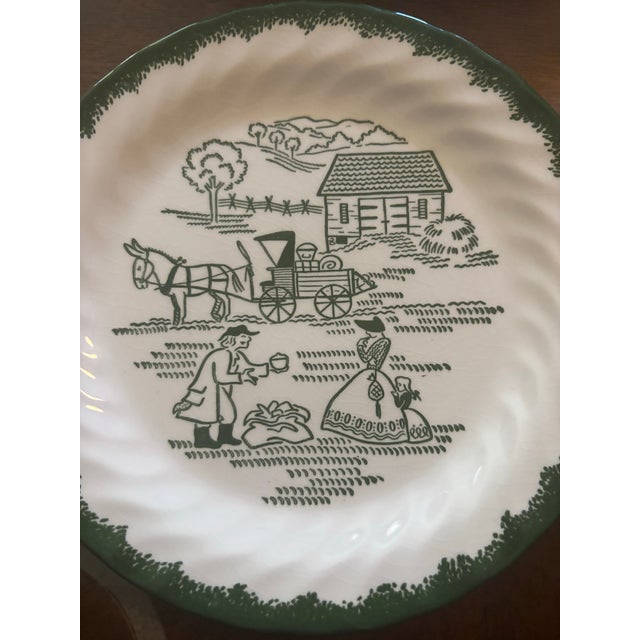 Vintage Colonial Hemstead Royal China Green & White Transferware of Five, 12" Dinner and Five, 6" Bread Plates - Set of 10 For Sale In Los Angeles - Image 6 of 10
