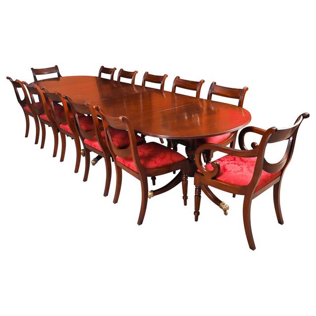 Antique Regency Triple Pillar Dining Table and Swag Back Chairs, 1900s, Set of 13 For Sale - Image 12 of 12