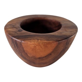 Vintage Modern Hand-Hewn Walnut Wood Bowl – 5” Trinket & Keepsake Dish, Dark Finish For Sale