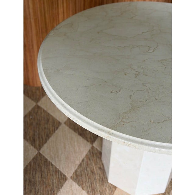 Late 20th Century Tall Vintage Cream Marble Table For Sale - Image 6 of 7