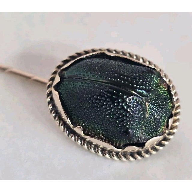 Metal Antique Egyptian Revival Victorian 9ct Gold Scarab Beetle Pin For Sale - Image 7 of 18