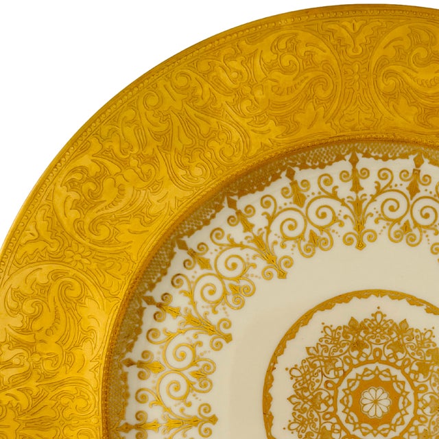 Victorian 1930 Gold Encrusted Dinner Plates by Heinrich & Co Bavaria - Set of 12 For Sale - Image 3 of 6