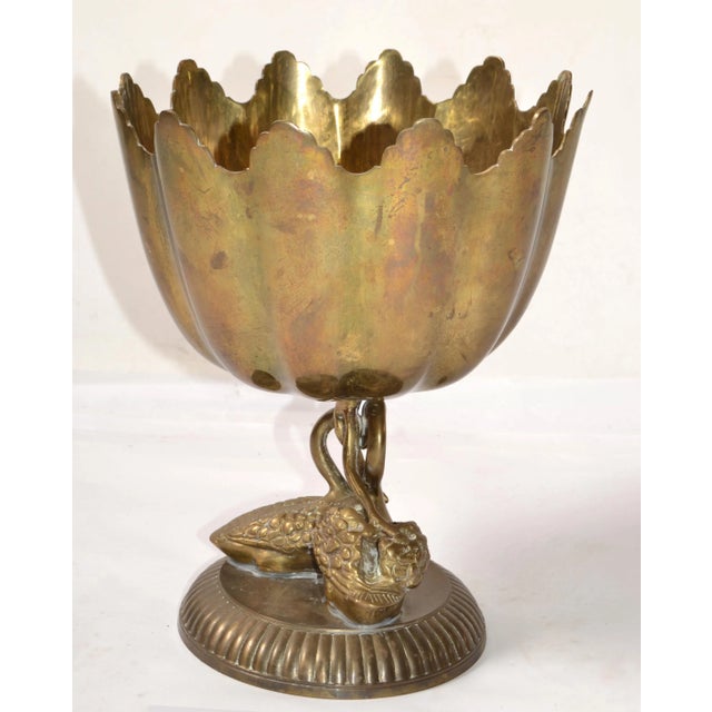 E. Guillemard 1930 Victorian Heavy Bronze 2 Swans Pedestal Bowl Antique Patina Handmade India For Sale - Image 4 of 12
