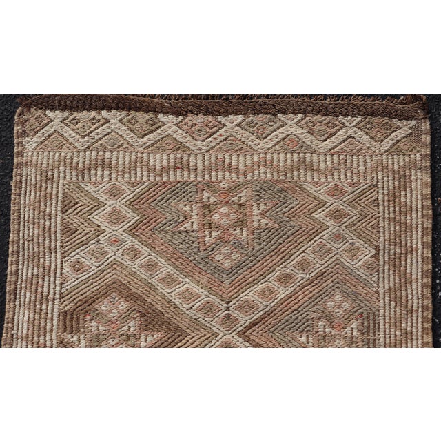 Tribal Vintage Turkish Kilim Rug With Diamond Medallions in Taupe, Ivory, and Cocoa For Sale - Image 3 of 11