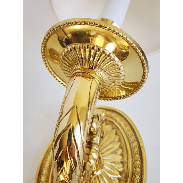 Metal Neoclassical Style Brass Wall Sconces - A Pair For Sale - Image 7 of 12