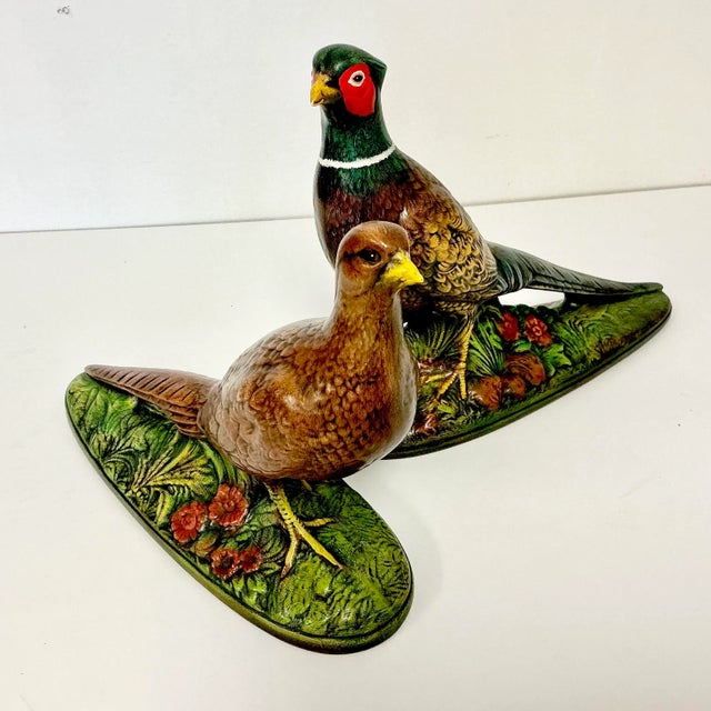 1970s 1973 Boho Chic Americana Folk Art Ceramic Pheasants - A Pair For Sale - Image 5 of 16