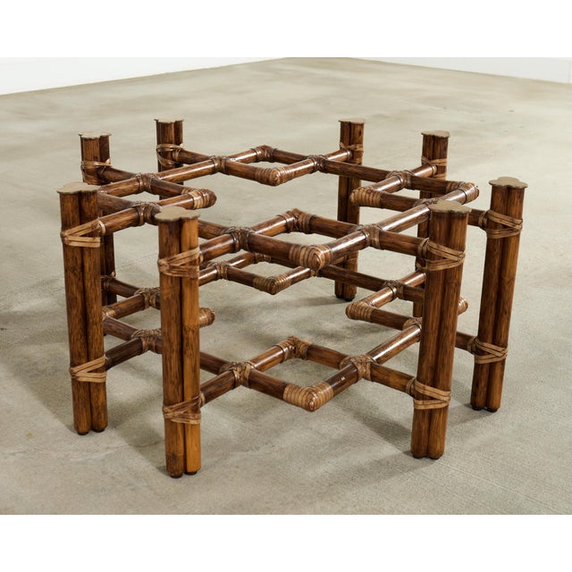 McGuire Organic Modern Lattice Rattan Brass Glass Cocktail Table For Sale - Image 13 of 18