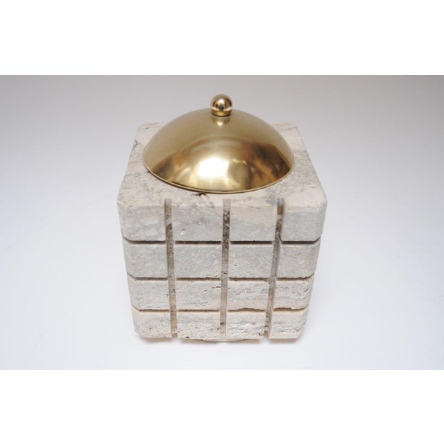 Mid-Century Modern Vintage Italian Travertine and Brass Decorative Cube Box by Passeri for Ark Line For Sale - Image 3 of 12