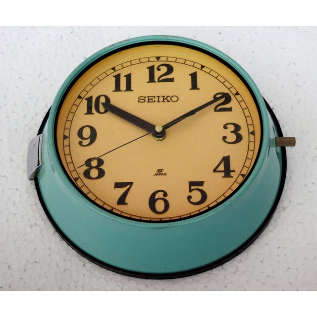 Turquoise Nuatical Vintage Ship's Wall Clock - Seiko Made in Japan For Sale - Image 4 of 7