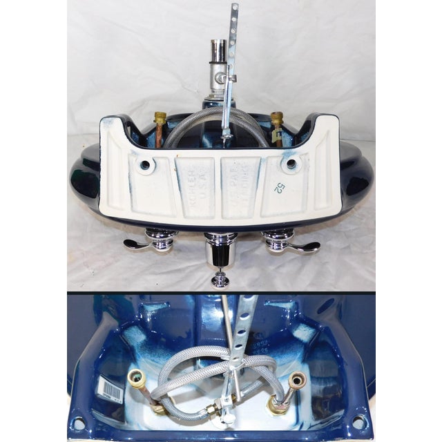 1999 Vintage Kohler Revival Dark Navy Blue Vitreous China Pedestal Sink With Kohler Faucet For Sale - Image 14 of 18