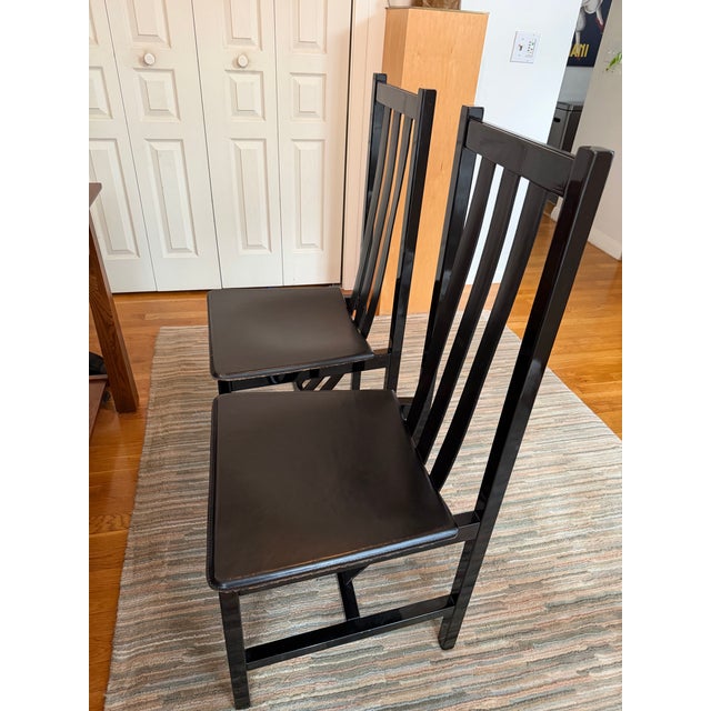 Postmodern 1980s Set of 4 Postmodern Black Wood and Leather Strap Dining Chairs For Sale - Image 3 of 12
