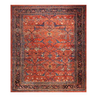 Coral Large Scale Tribal Allover Garous Design Knotted Wool Antique Persian Bidjar Rug For Sale