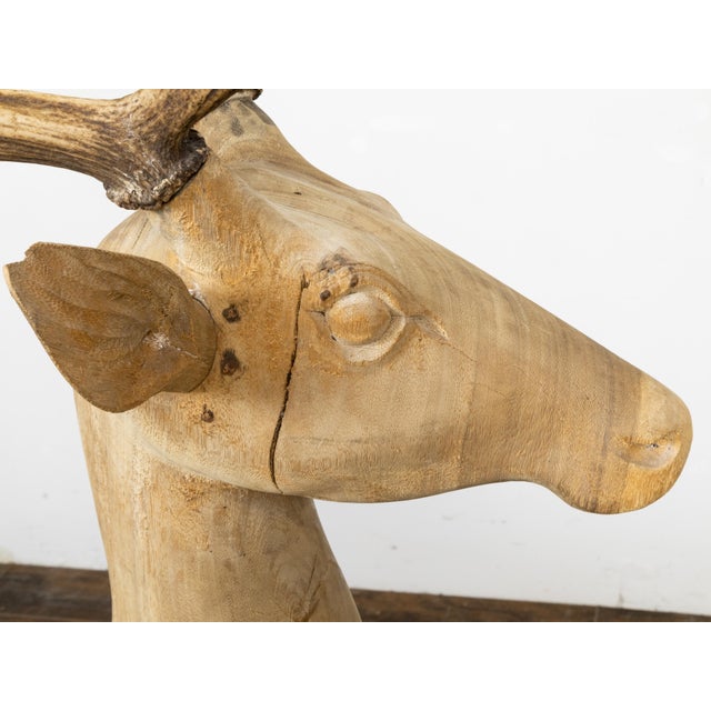 Vintage Midcentury Sculpture of a Walking Stag with Antlers and Natural Patina For Sale - Image 12 of 12