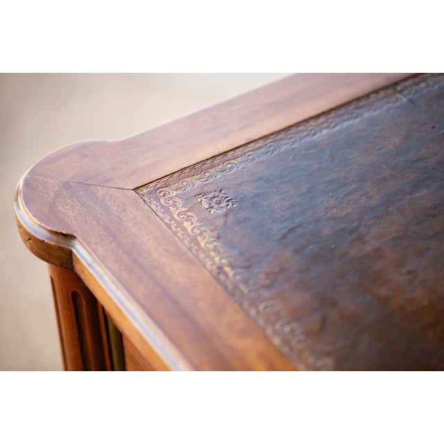 Wood Louis XVI Style Writing Table or Desk of Walnut With Leather Top From France For Sale - Image 7 of 16