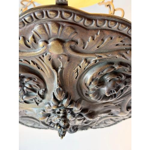 Antique Renaissance Revival Bronze and Alabaster Chandelier with Serpent Details, 1900 For Sale - Image 6 of 18