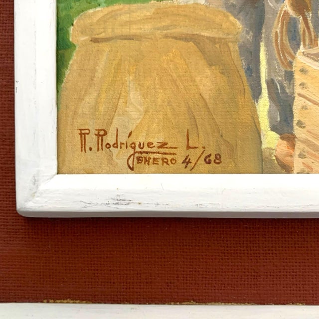Late 20th Century Late 20th Century Painting the Market Latin American Scene Oil on Canvas Signed R. Rodríguez 1968 For Sale - Image 5 of 6