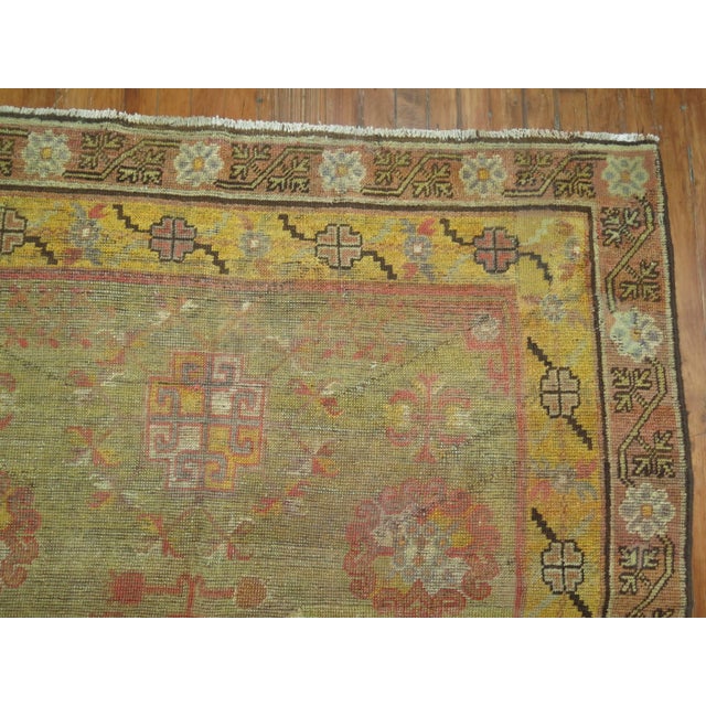 Late 19th Century Green 19th Century Antique Wool Khotan Rug - 5'2" x 10'8" For Sale - Image 5 of 6