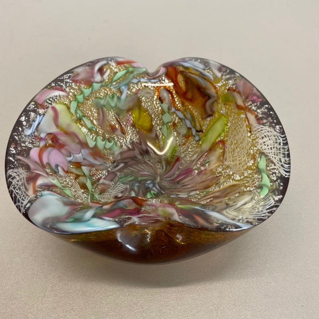 Glass Multicolor Murano Glass Bowl Gold Flakes Shell Ashtray from Dino Martens, Italy, 1960s For Sale - Image 7 of 18