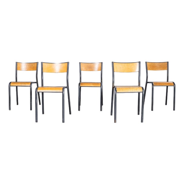 French Grey Mullca Stacking Chairs, 1960s, Set of 5 For Sale
