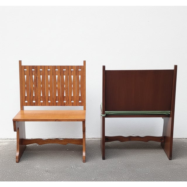 Wood Oak Benches with Backrests, 1960s, Set of 2 For Sale - Image 7 of 13
