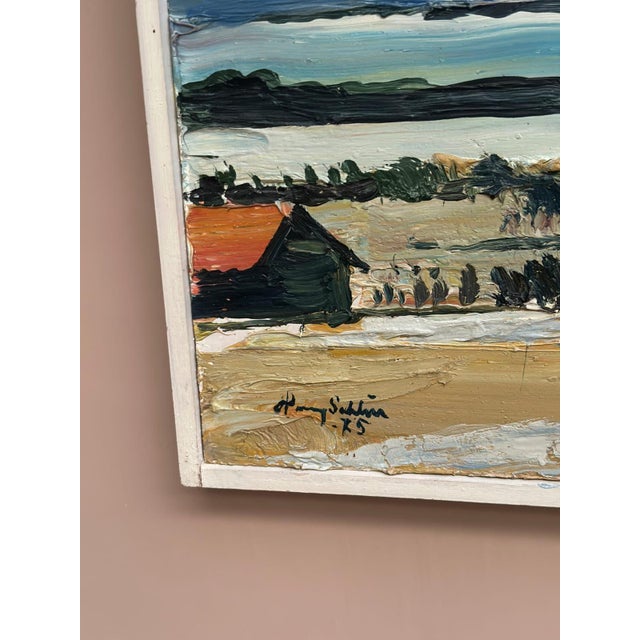 Harry Sahlin, Houses by the Shore, 1975, Oil on Panel, Framed For Sale - Image 10 of 18
