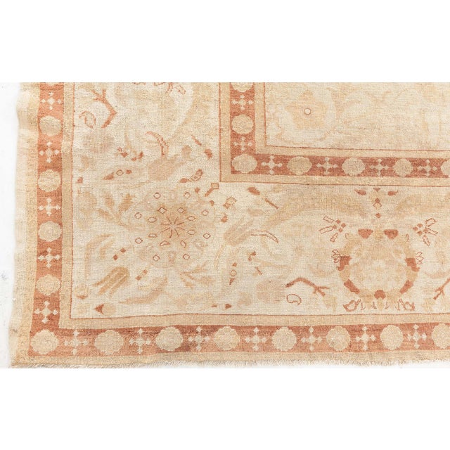 Fine Antique Indian Amritsar Beige, Botanic Handmade Wool Rug For Sale In New York - Image 6 of 7