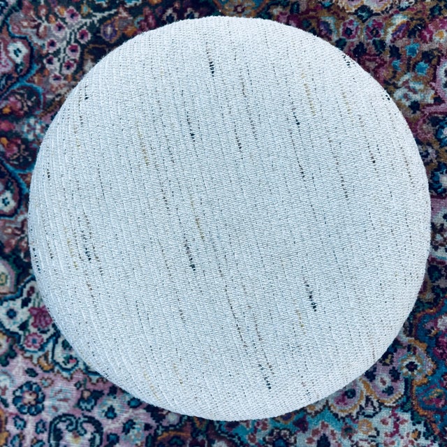 Contemporary Vintage Round Rattan Swivel Seat Low Stool or Bench With Leather Wrappings For Sale - Image 3 of 10