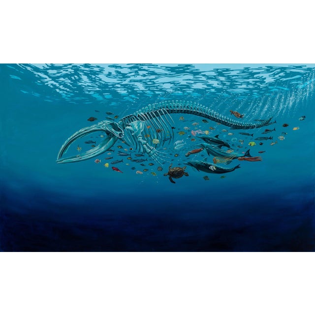 Bake-kujira by Robin Hextrum | Oil on canvas Depiction of a whale skeleton surrounded by marine life. For Sale