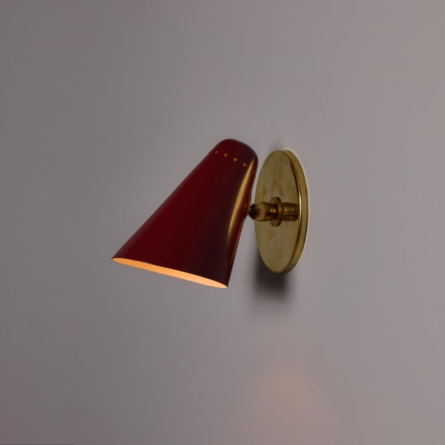 1960s Stilnovo Perforated Red Metal and Brass Articulating Sconces - a Pair For Sale - Image 10 of 18