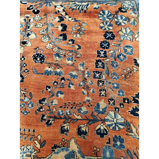 Antique Persian Sarouk Carpet, Handmade Oriental Rug, Navy, Rust, Lt Blue, Ivory For Sale - Image 9 of 12