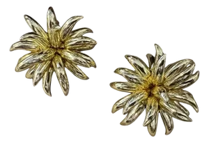 1960s Gilded Plastic Flower Huge Italian Clip on Earrings
