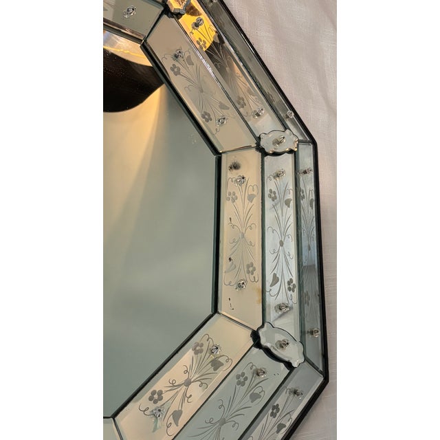 Antique or Vintage Octagonal Venetian Etched Glass Mirror With Etched Floral Design For Sale - Image 14 of 18
