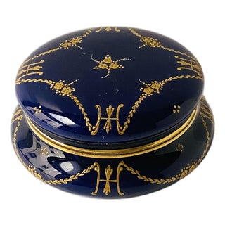 Porcelain Jewelry Box, Blue and Gold, Mid-20th Century, Europe For Sale