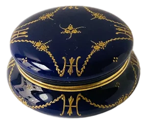 Porcelain Jewelry Box, Blue and Gold, Mid-20th Century, Europe