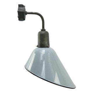 Vintage Industrial Dutch Grey Enamel and Cast Iron Wall Light For Sale