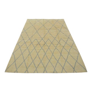 Moroccan Rug 9’1” X 11’9” Ivory Wool Contemporary Hand-Knotted Carpet For Sale