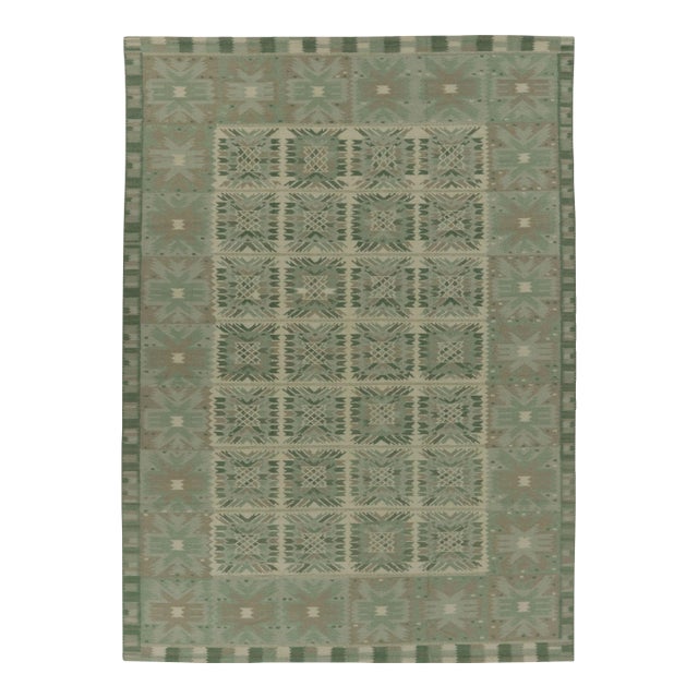 Rug & Kilim's Oversized Scandinavian Style Custom Rug in Exotic Yarn With Green Design For Sale